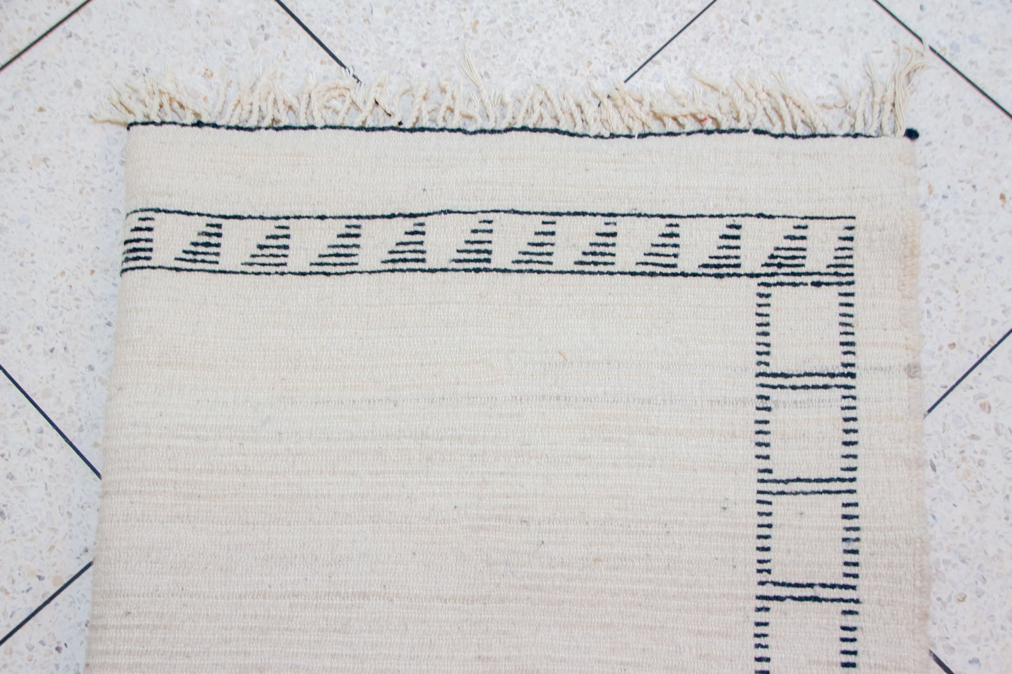 Beni Ourain Checker Pyramid — Ivory Wool with Geometric Border