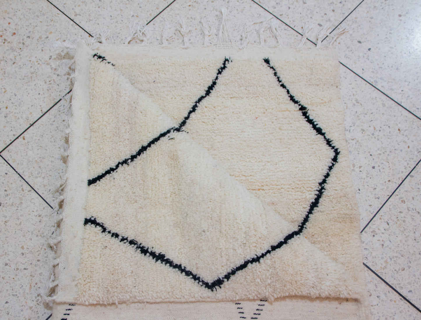 Beni Ourain Indigo Open Lattice — Ivory Wool