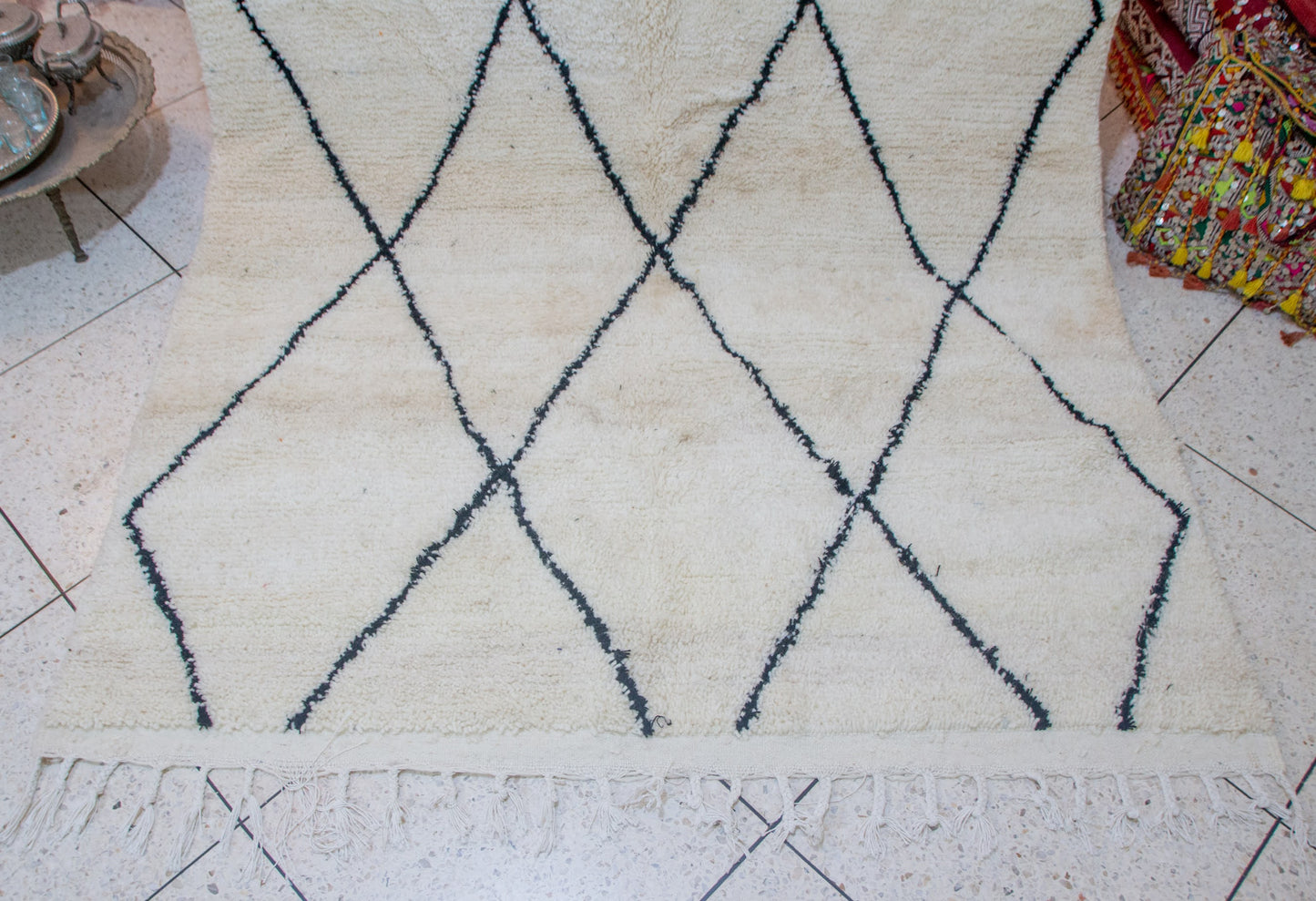 Beni Ourain Indigo Open Lattice — Ivory Wool