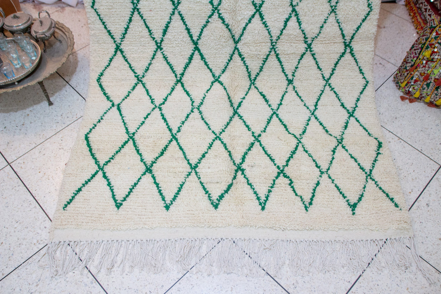 Beni Ourain Emerald Lattice — Ivory Wool
