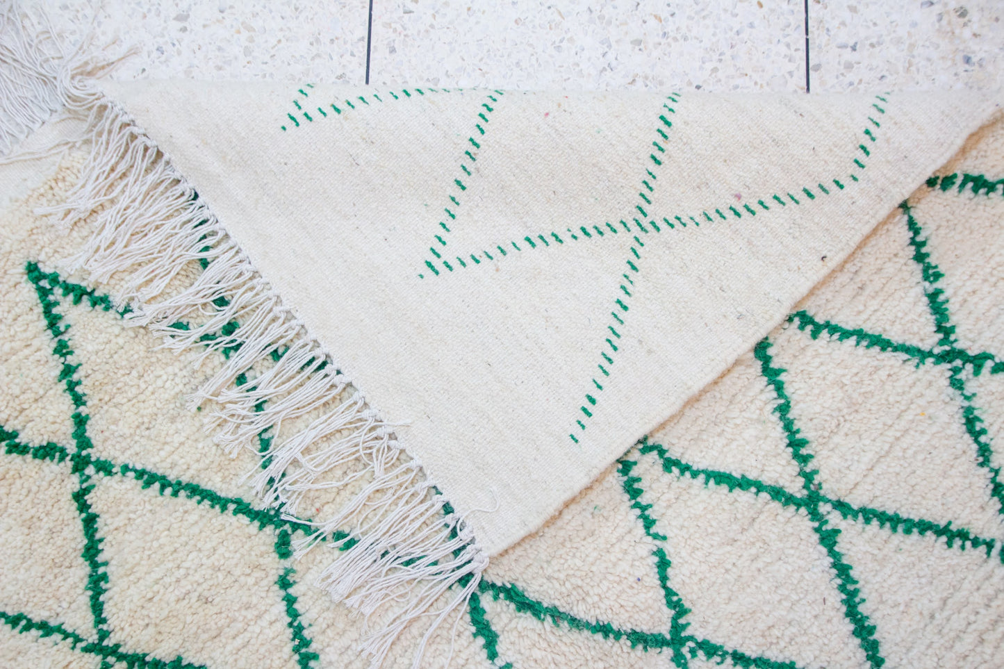 Beni Ourain Emerald Lattice — Ivory Wool