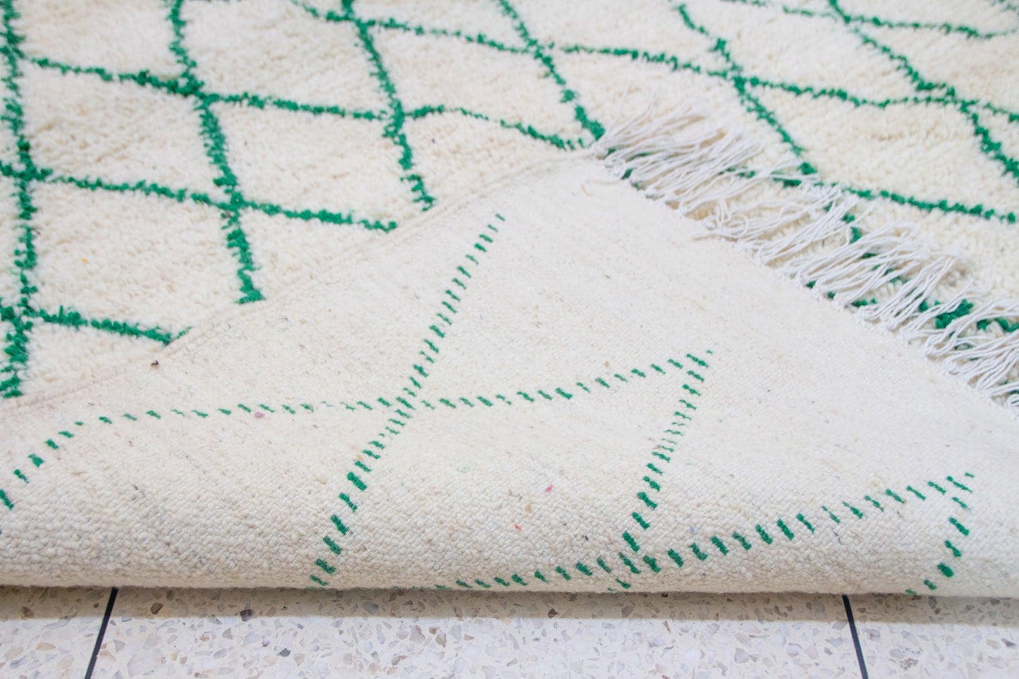 Beni Ourain Emerald Lattice — Ivory Wool