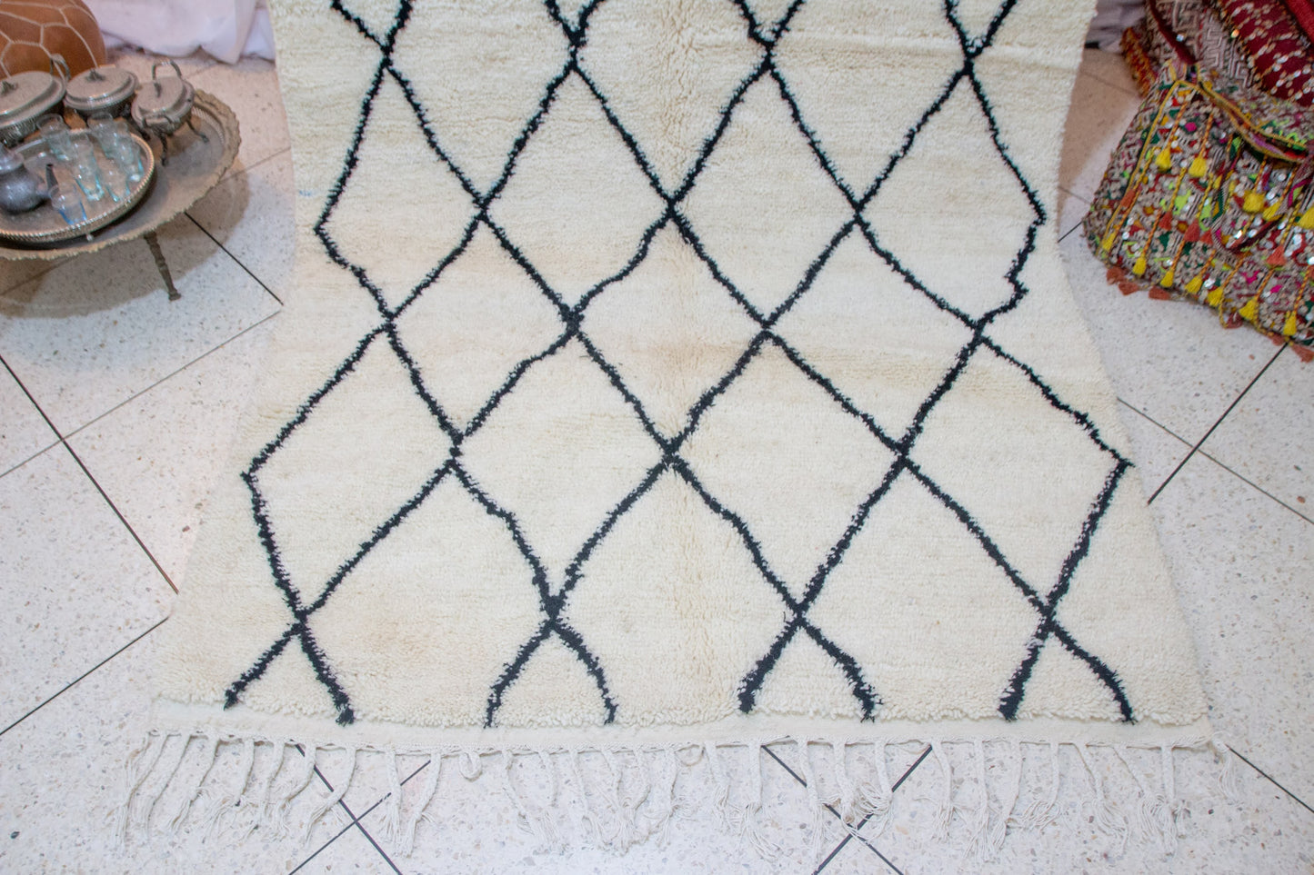Beni Ourain Midnight Lattice — Ivory Wool