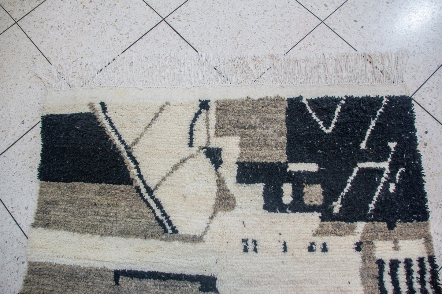 Azilal Abstract Atlas — Ivory Wool with Earth and Ink Geometry