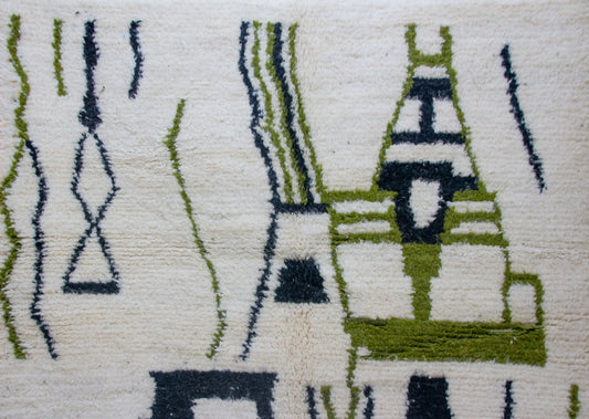 Azilal Olive Totems — Ivory Wool with Charcoal Linework