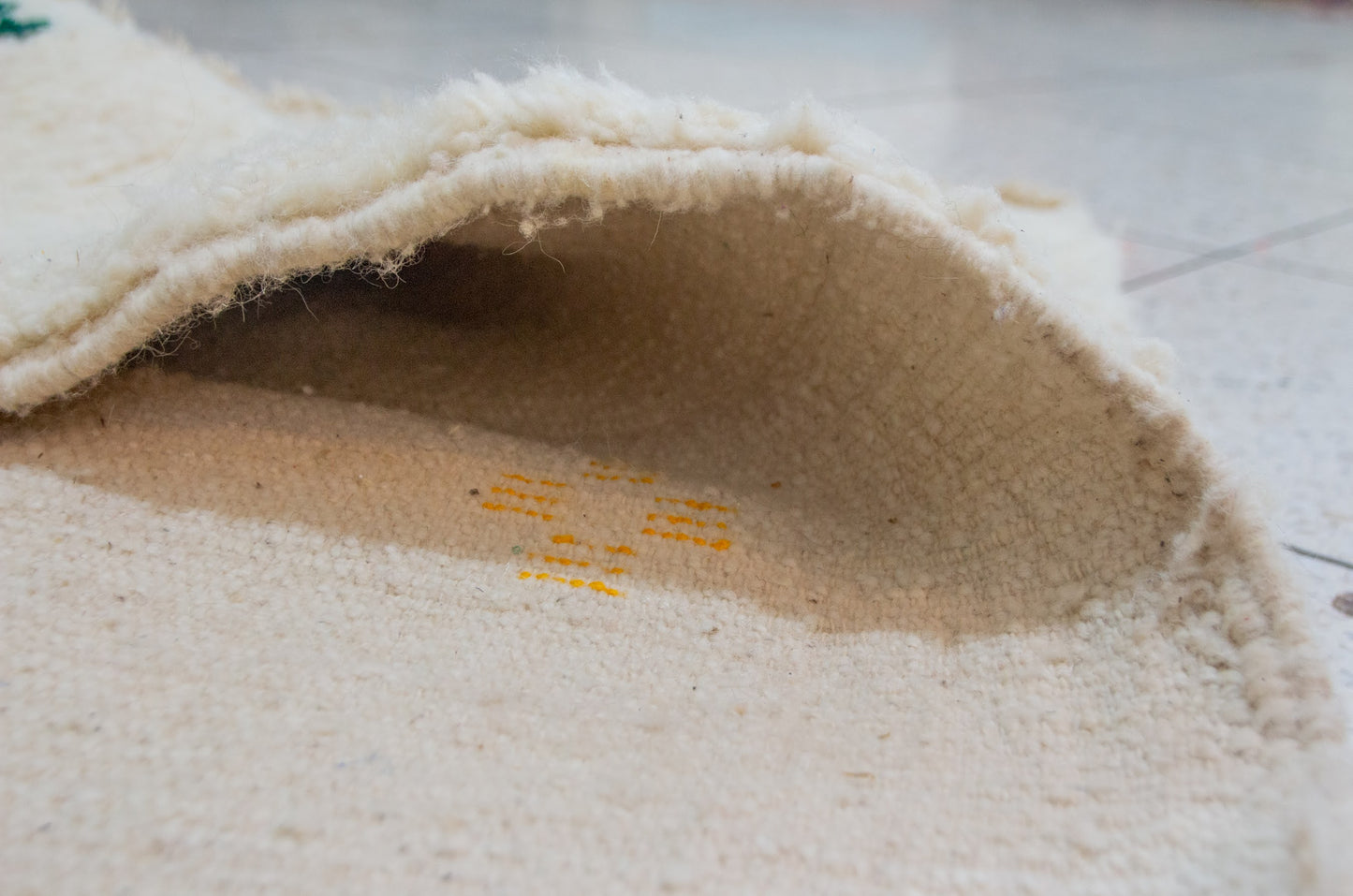 Azilal Scatter Glyphs — Ivory Wool with Saffron, Coral & Emerald Accents