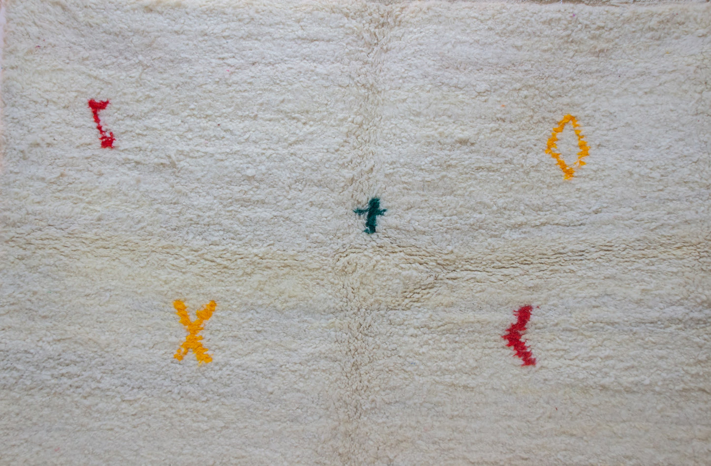Azilal Scatter Glyphs — Ivory Wool with Saffron, Coral & Emerald Accents
