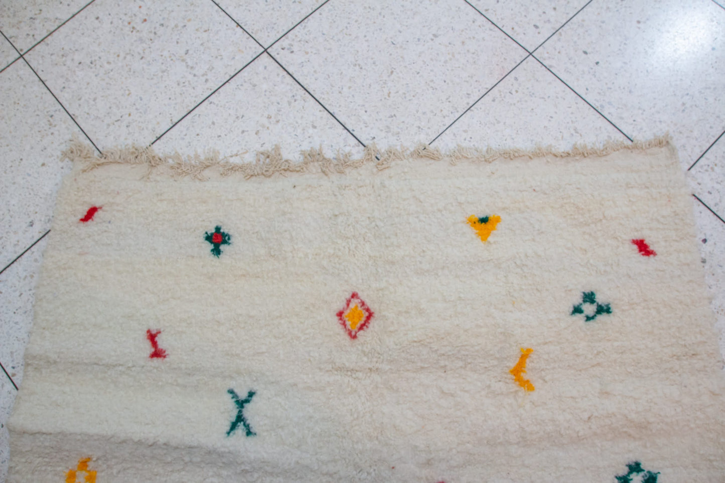 Azilal Scatter Glyphs — Ivory Wool with Saffron, Coral & Emerald Accents