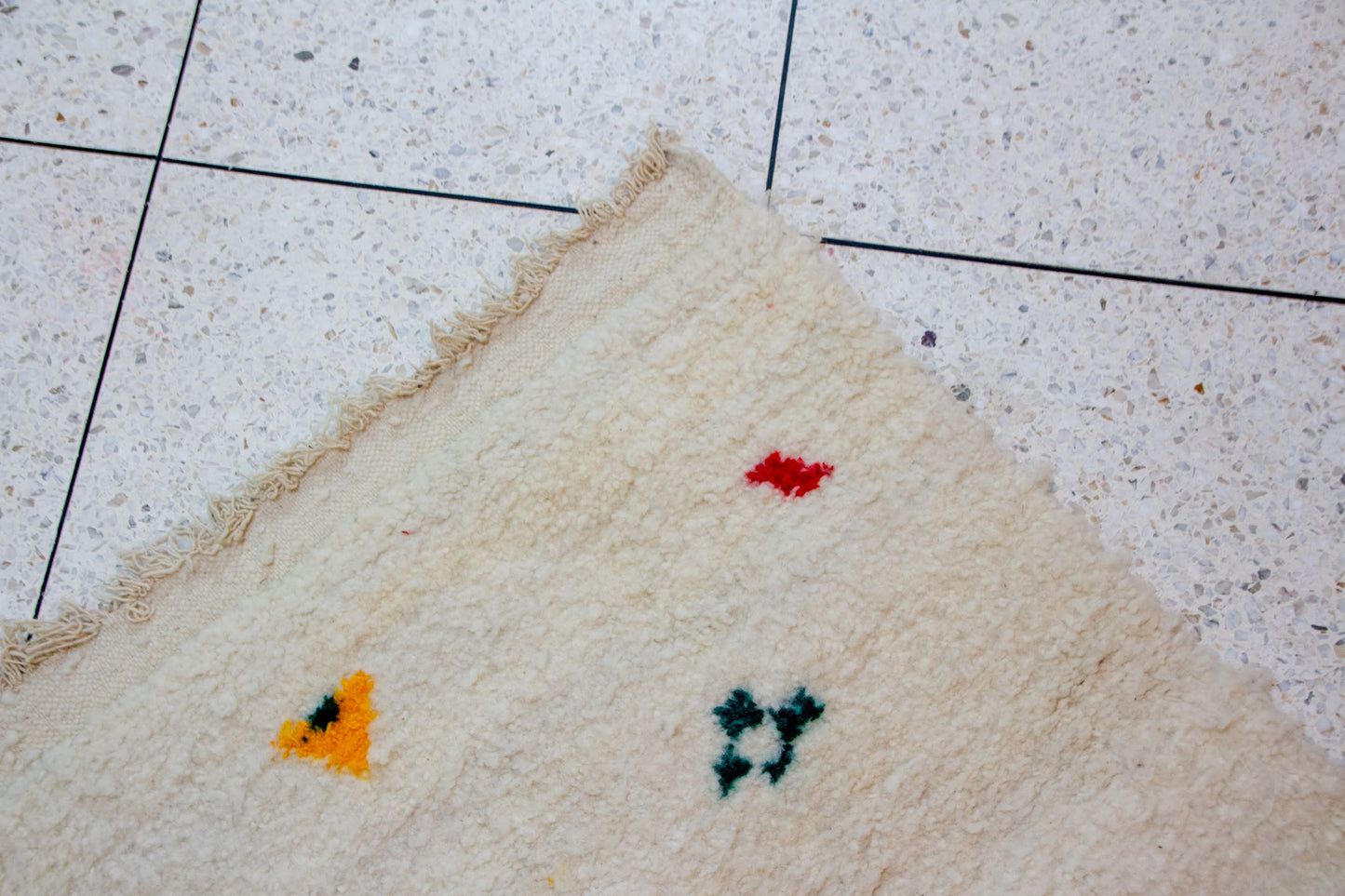 Azilal Scatter Glyphs — Ivory Wool with Saffron, Coral & Emerald Accents