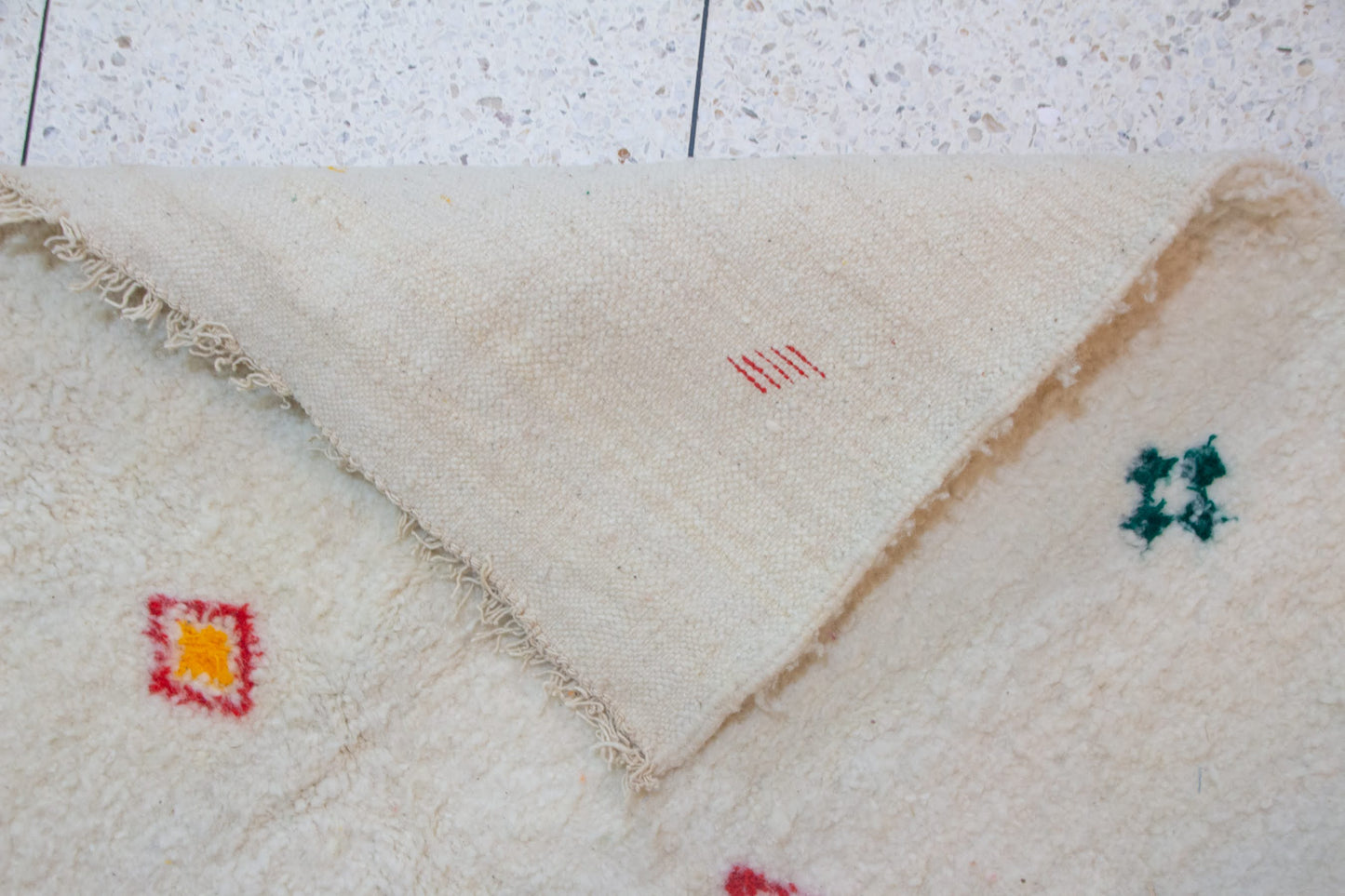 Azilal Scatter Glyphs — Ivory Wool with Saffron, Coral & Emerald Accents