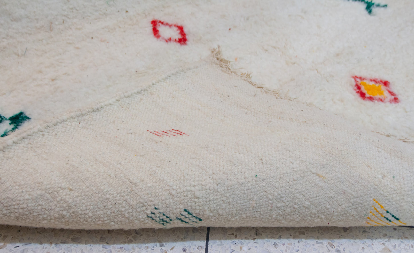 Azilal Scatter Glyphs — Ivory Wool with Saffron, Coral & Emerald Accents