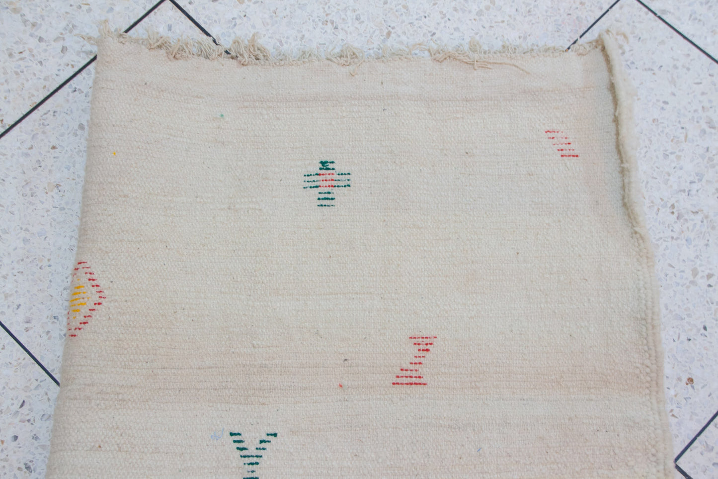 Azilal Scatter Glyphs — Ivory Wool with Saffron, Coral & Emerald Accents