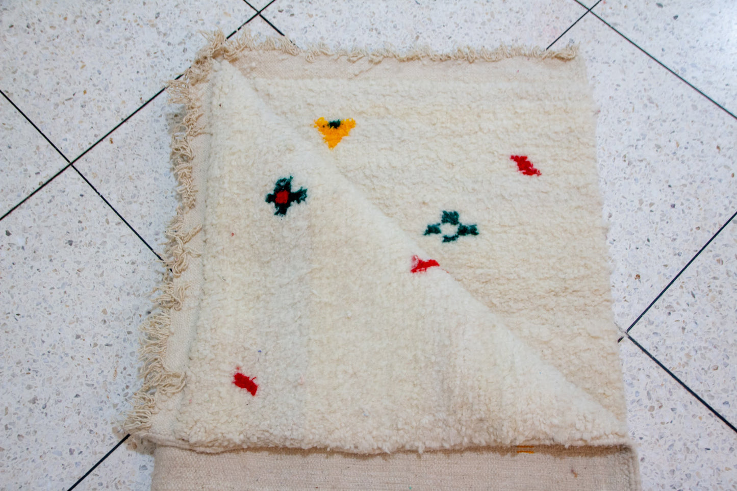 Azilal Scatter Glyphs — Ivory Wool with Saffron, Coral & Emerald Accents
