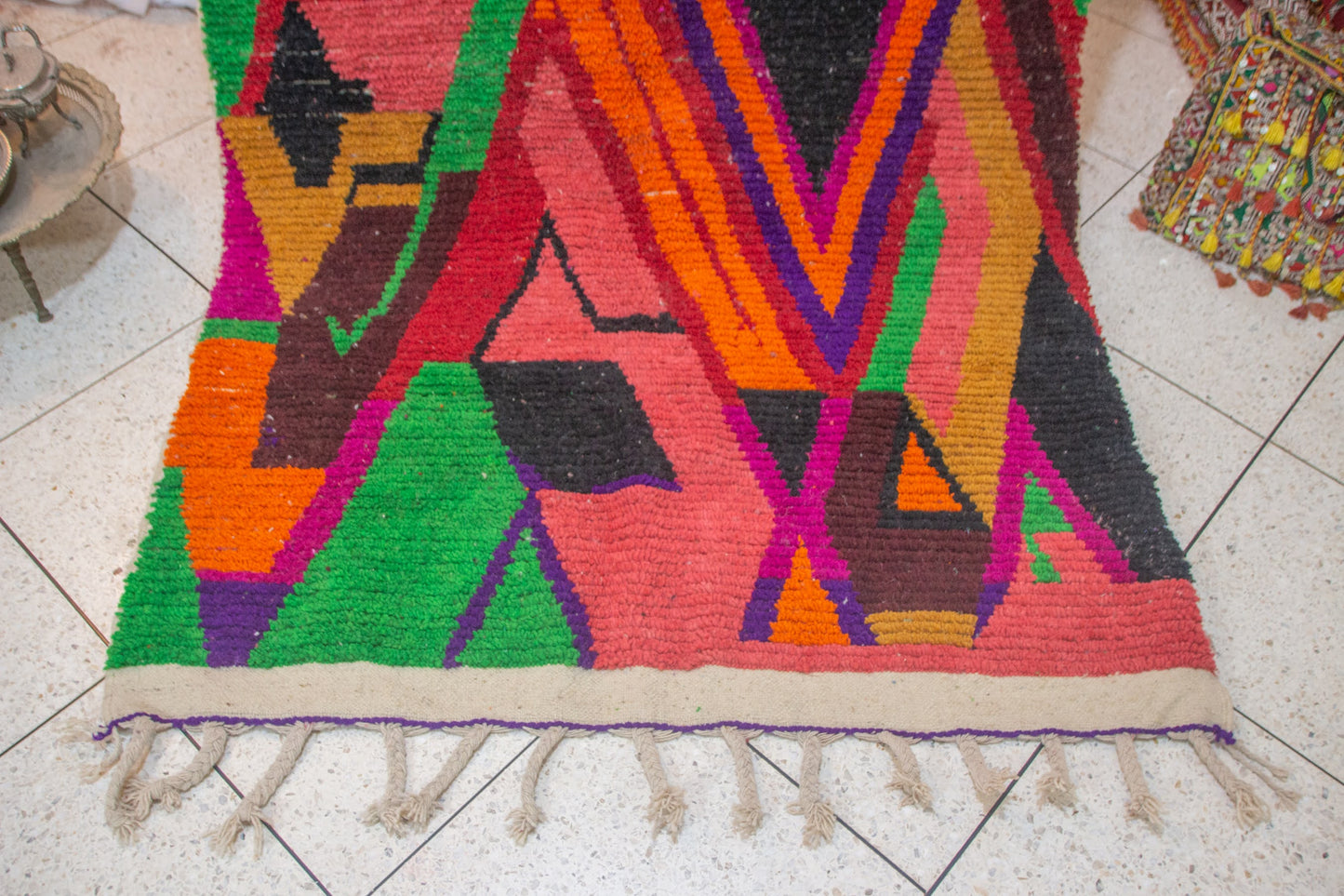 Boujaad Electric Geometry — Magenta, Saffron & Emerald Wool