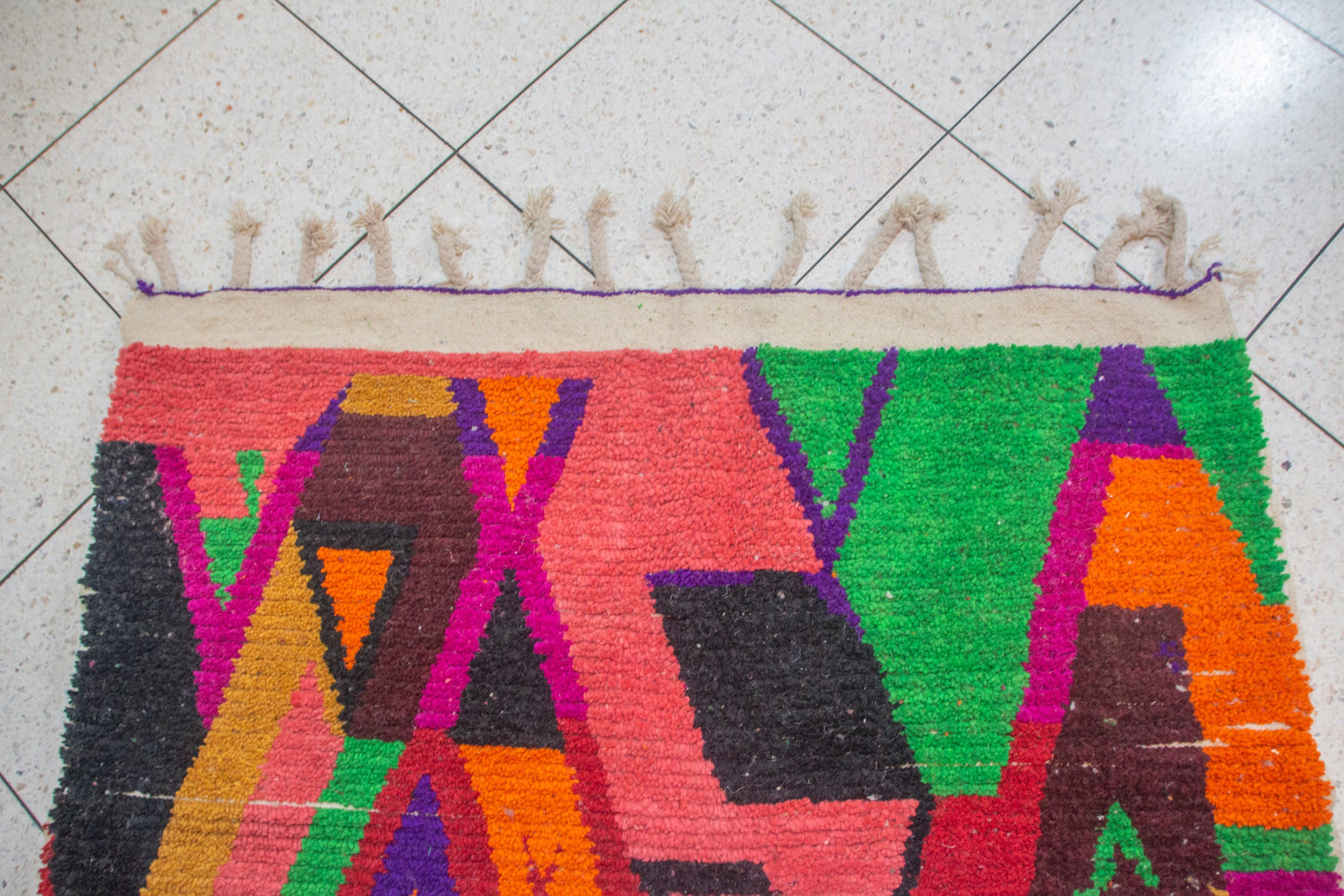 Boujaad Electric Geometry — Magenta, Saffron & Emerald Wool