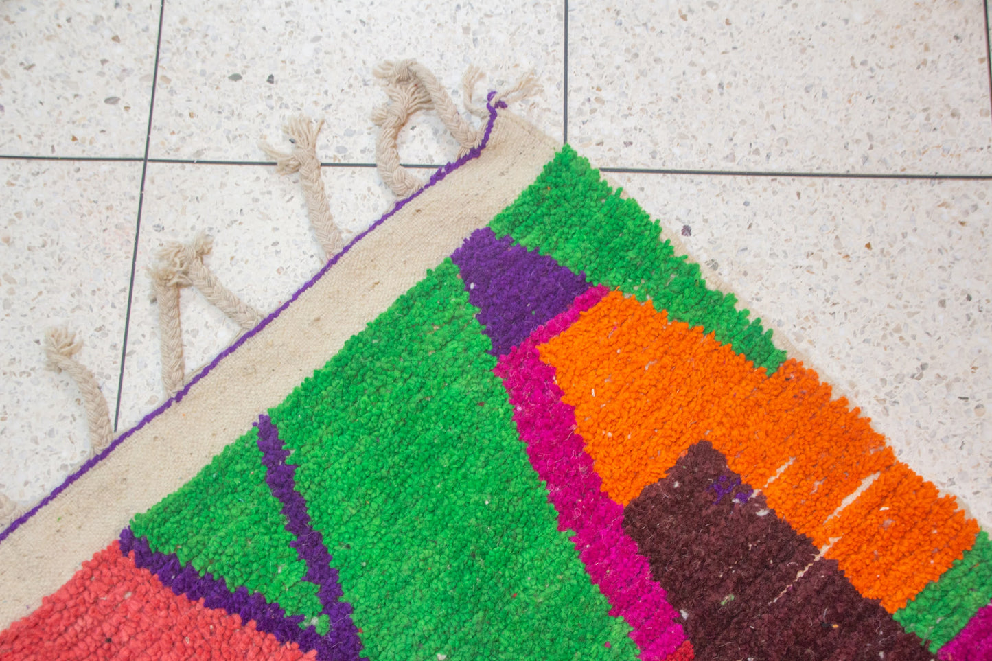 Boujaad Electric Geometry — Magenta, Saffron & Emerald Wool