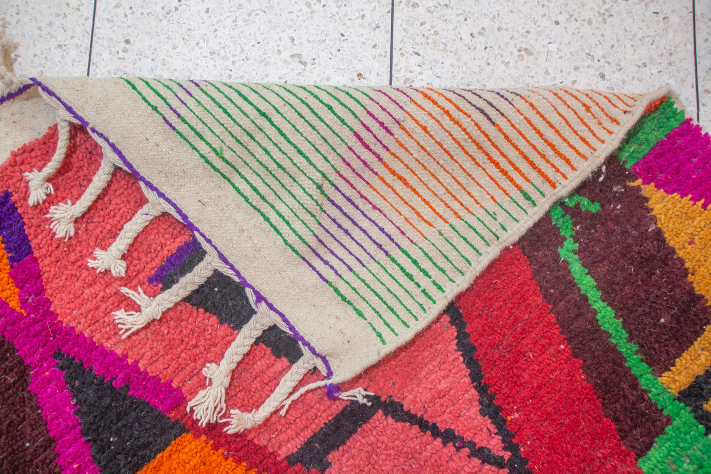 Boujaad Electric Geometry — Magenta, Saffron & Emerald Wool