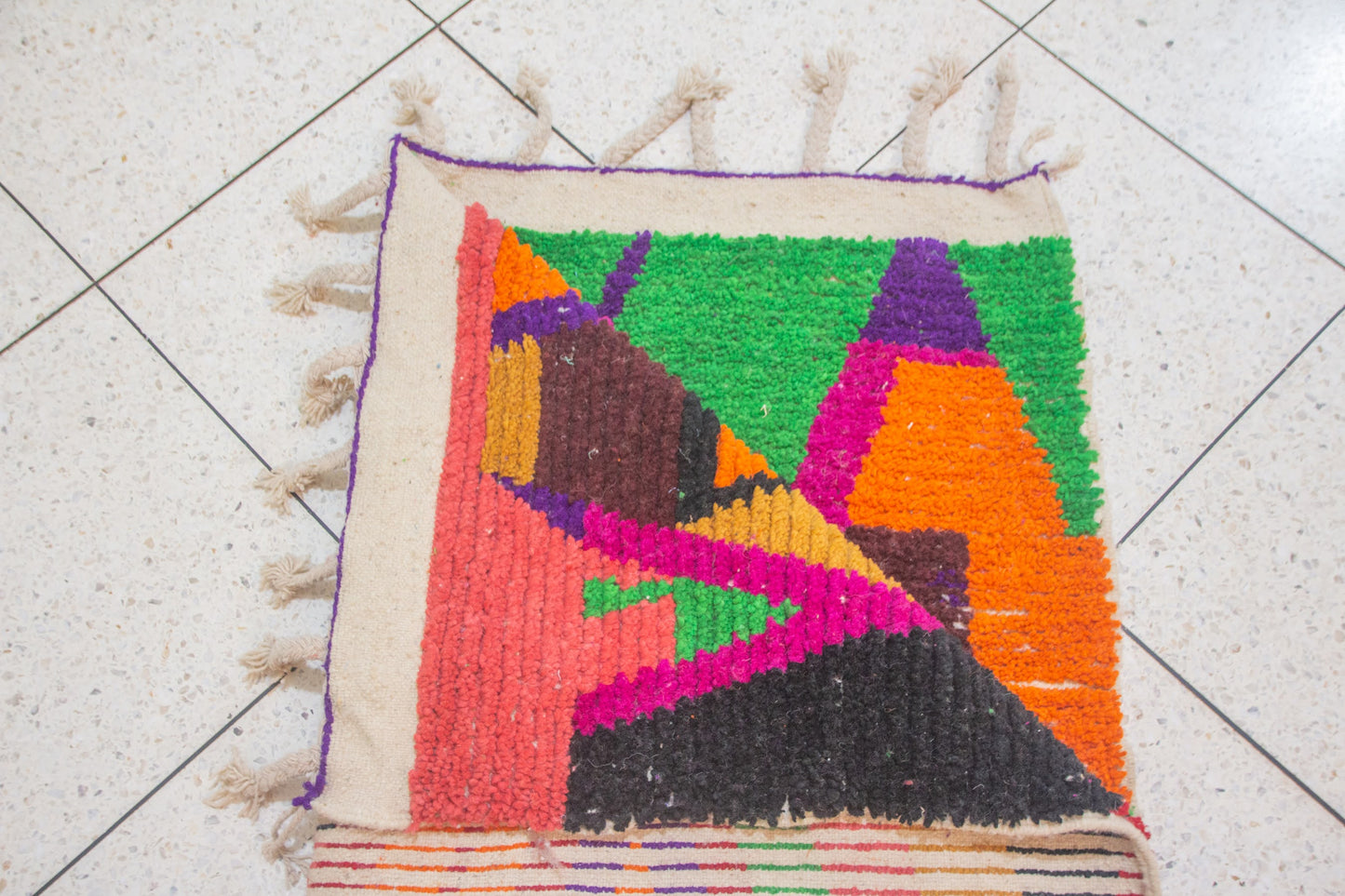 Boujaad Electric Geometry — Magenta, Saffron & Emerald Wool