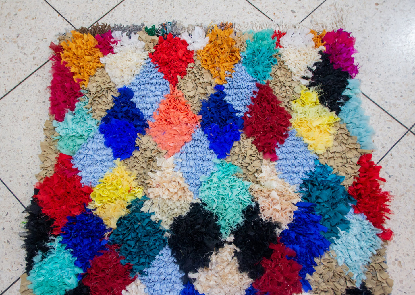Boucherouite Harlequin Diamonds — Multicolor Reclaimed-Fabric Runner