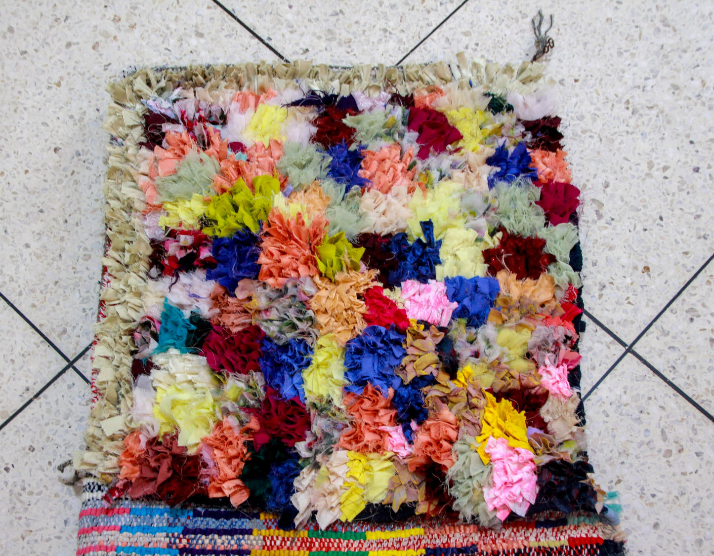 Boucherouite Sunburst Mosaic — Multicolor Reclaimed-Fabric Mat