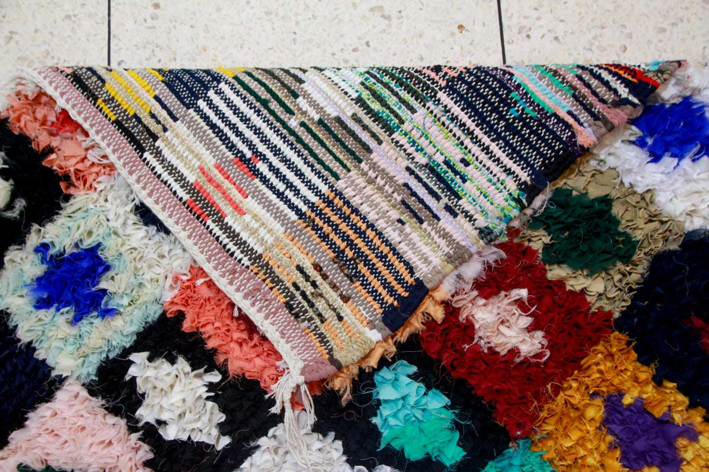 Boucherouite Jewel-Check Mosaic — Multicolor Reclaimed-Fabric Runner