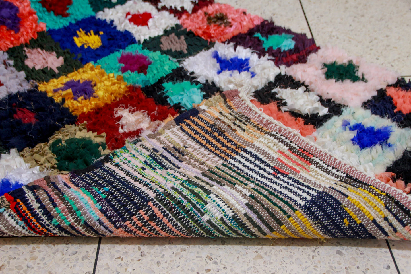 Boucherouite Jewel-Check Mosaic — Multicolor Reclaimed-Fabric Runner