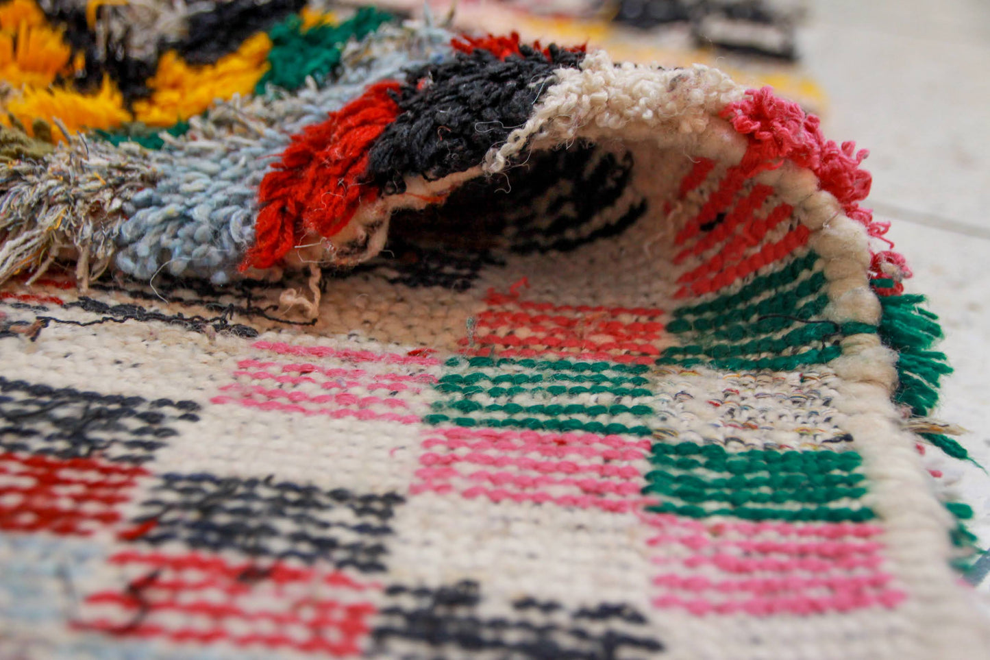 Boucherouite Chevron-Field with Jewel Medallions — Multicolor Reclaimed-Textile Rug