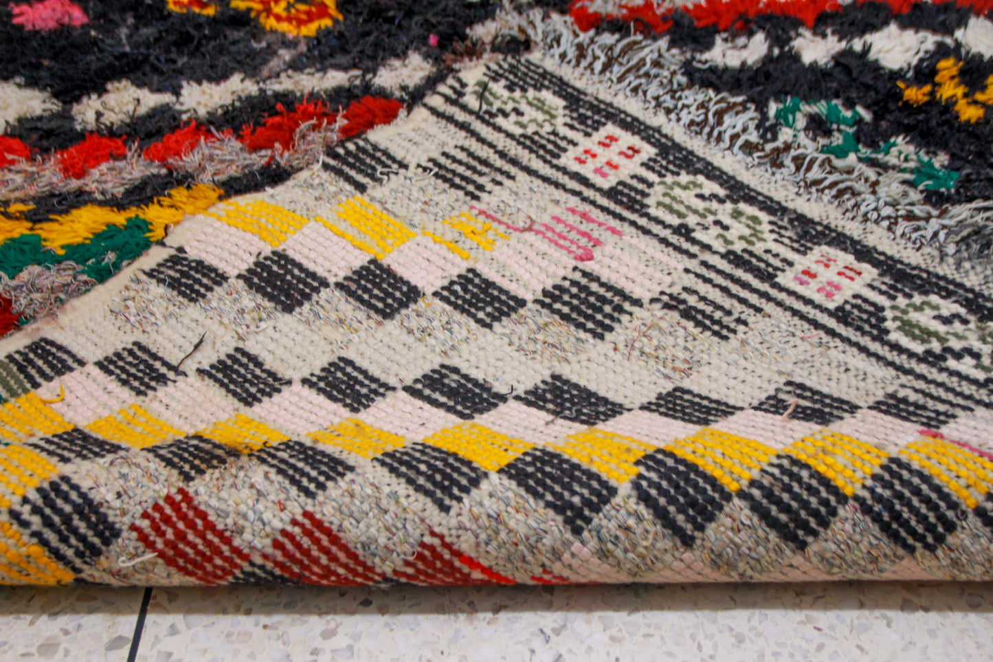 Boucherouite Chevron-Field with Jewel Medallions — Multicolor Reclaimed-Textile Rug