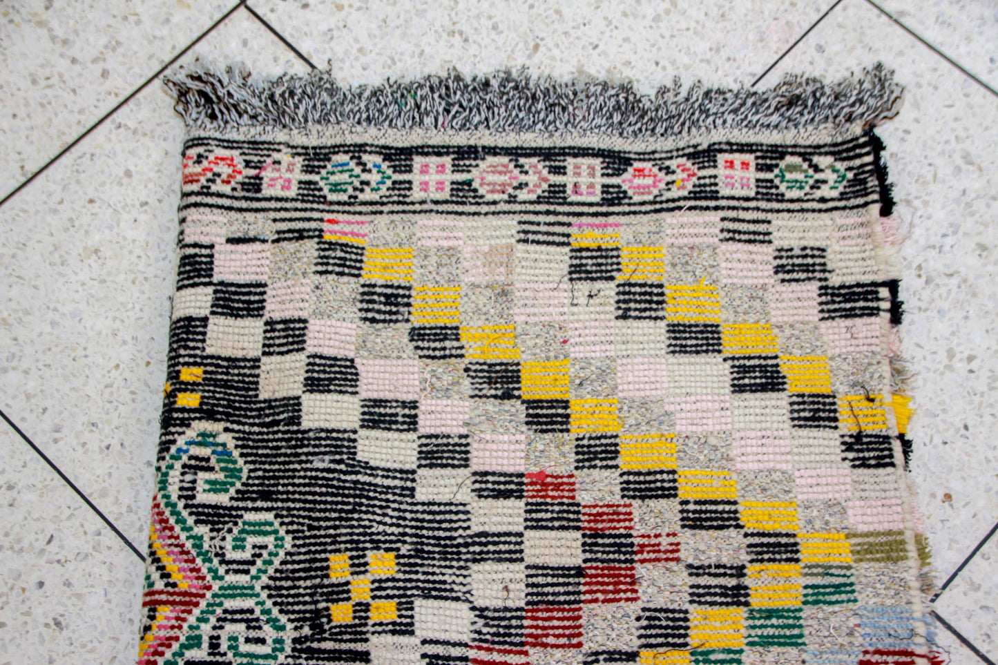 Boucherouite Chevron-Field with Jewel Medallions — Multicolor Reclaimed-Textile Rug