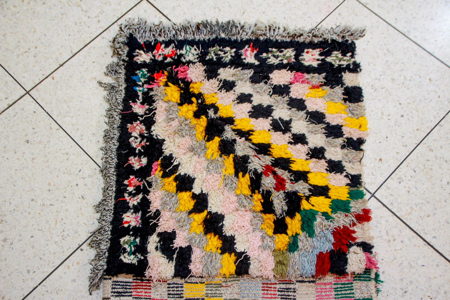 Boucherouite Chevron-Field with Jewel Medallions — Multicolor Reclaimed-Textile Rug