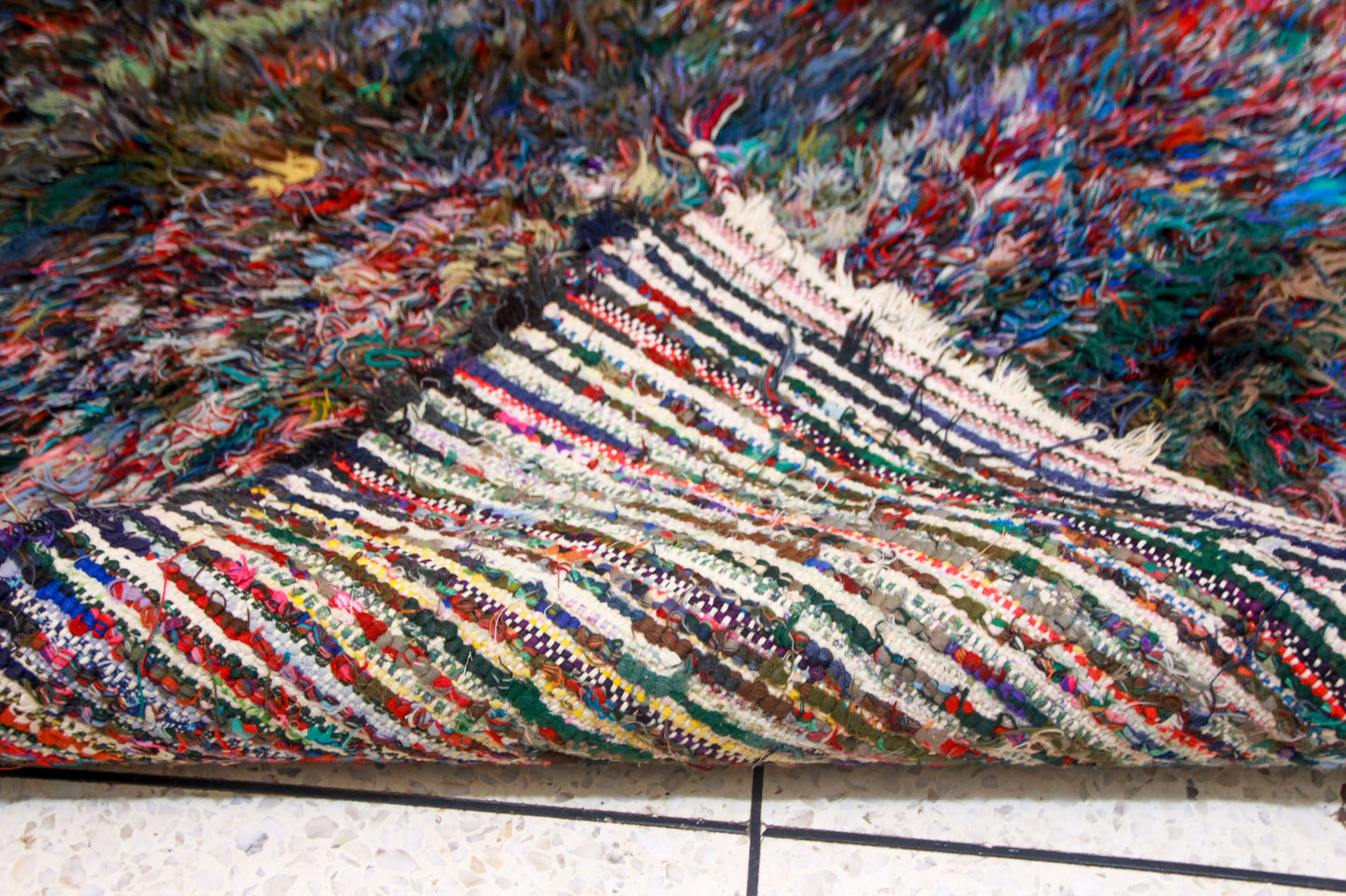 Boucherouite Midnight Confetti — Deep Multicolor Reclaimed-Textile Rug