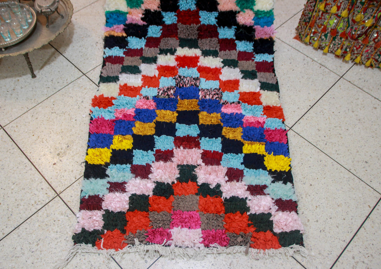 Boucherouite Jewel-Check Mosaic — Multicolor Reclaimed-Textile Runner