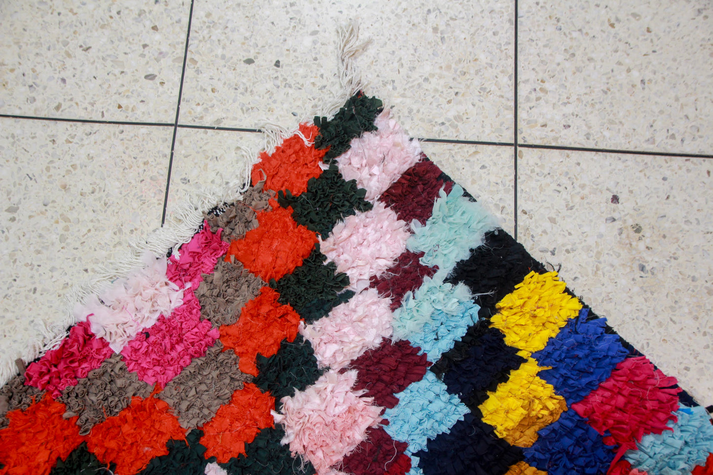 Boucherouite Jewel-Check Mosaic — Multicolor Reclaimed-Textile Runner