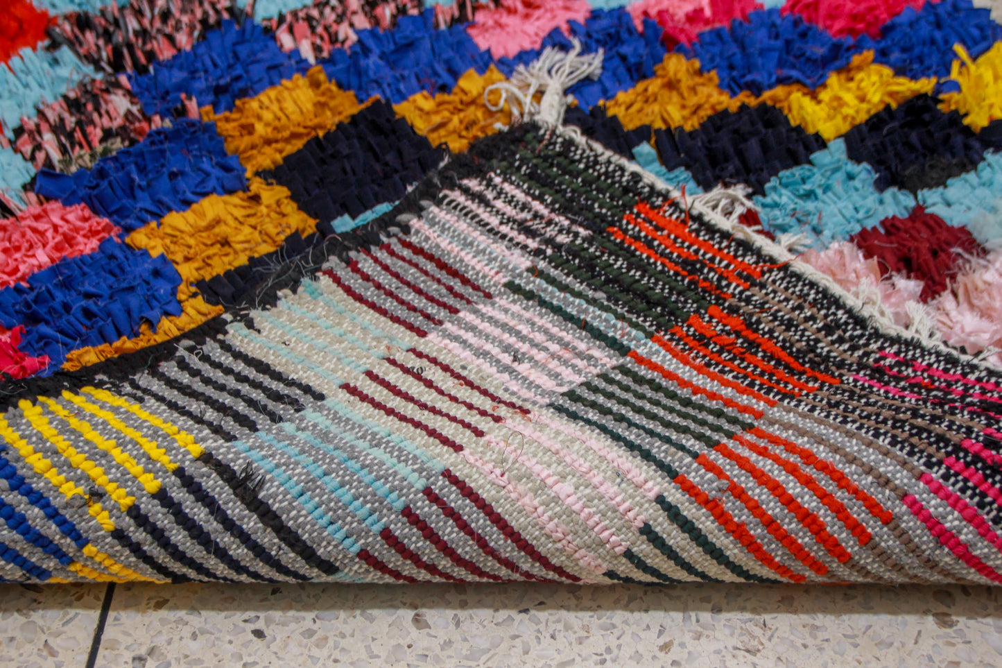 Boucherouite Jewel-Check Mosaic — Multicolor Reclaimed-Textile Runner