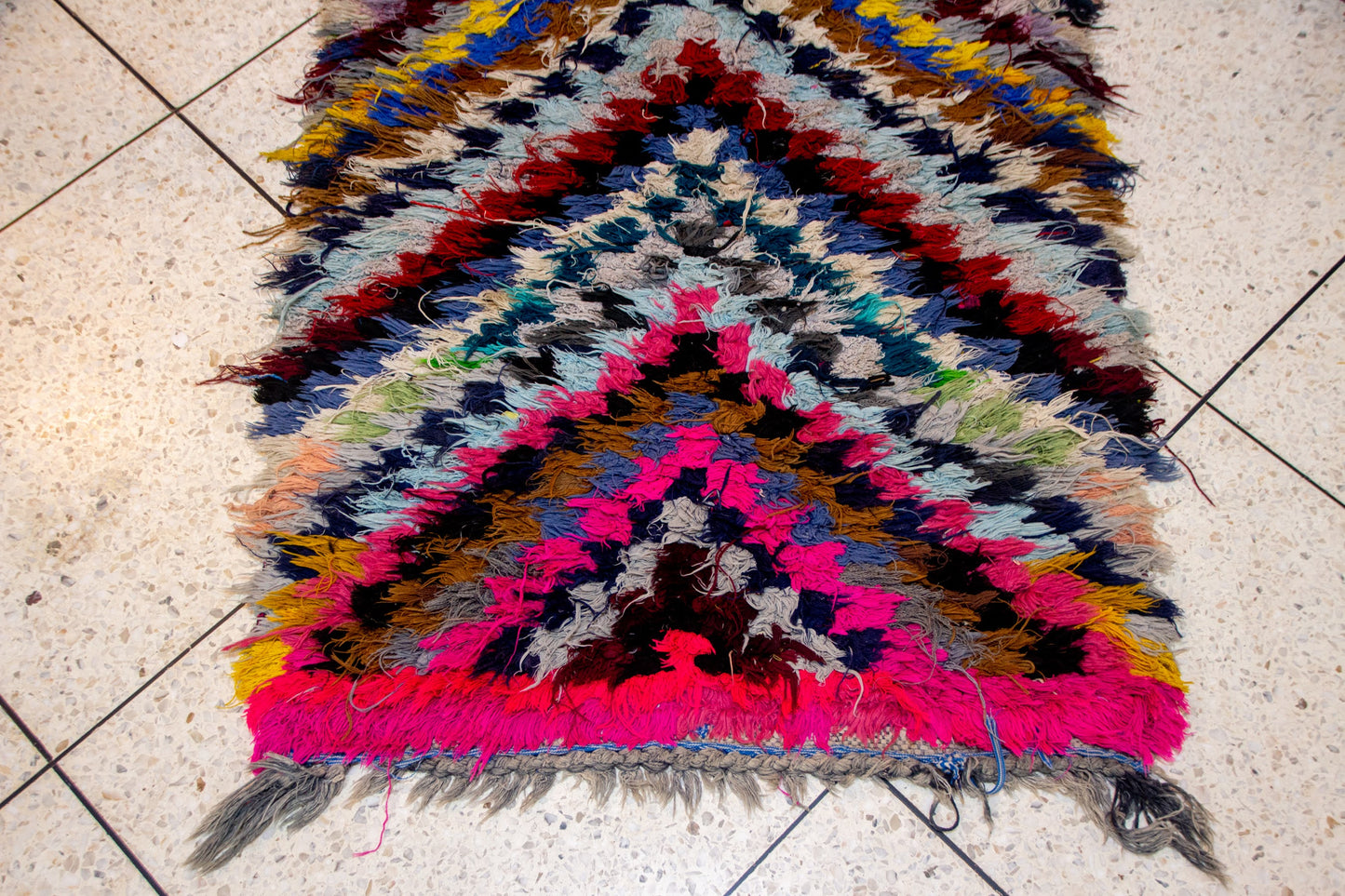 Boucherouite Chevron Cascade — Multicolor Reclaimed-Textile Runner