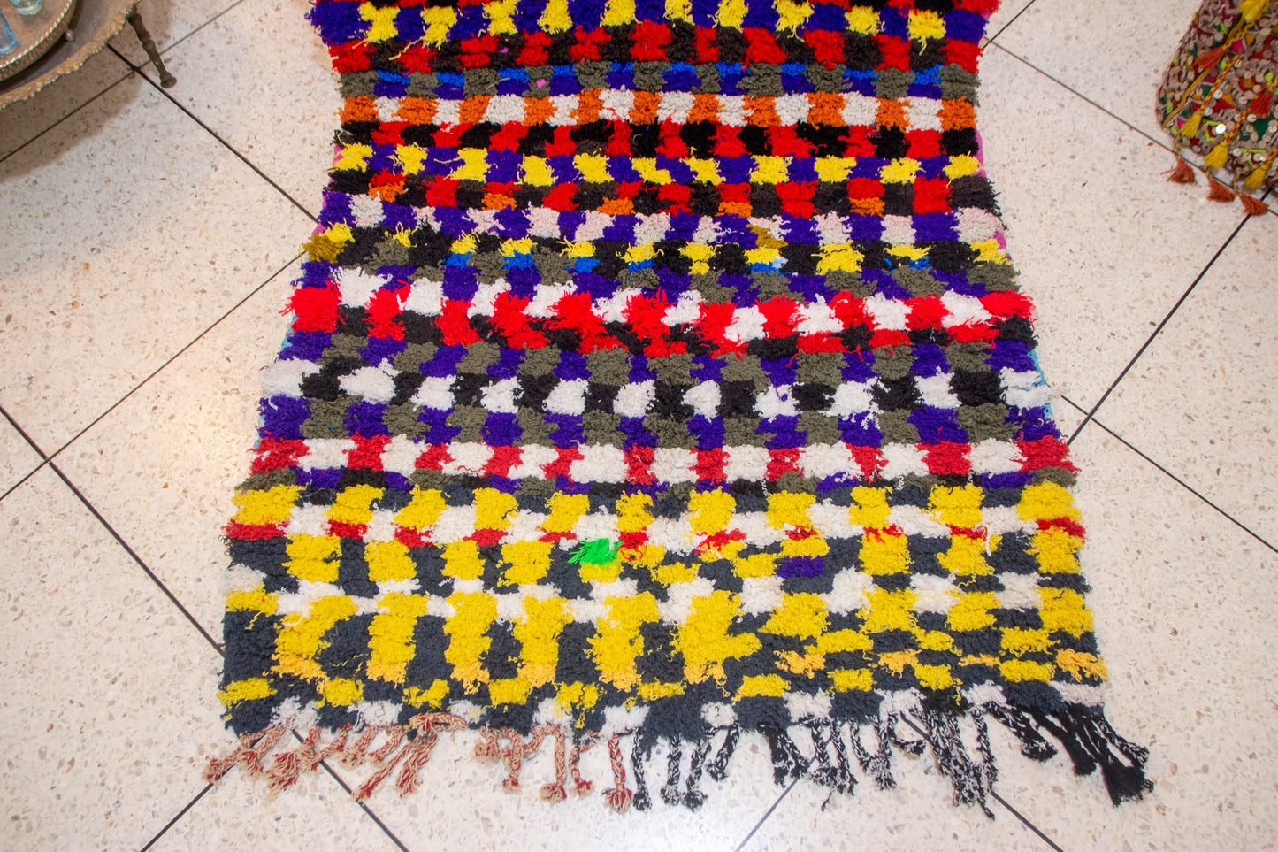 Boucherouite Pixel-Check Mosaic — Multicolor Reclaimed-Textile Rug
