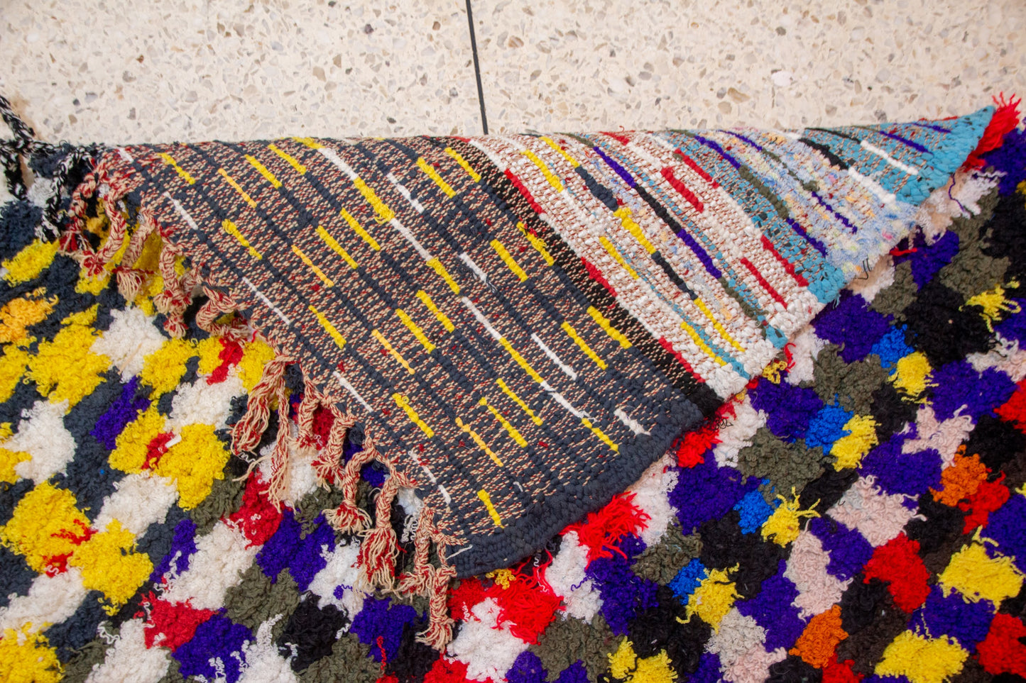Boucherouite Pixel-Check Mosaic — Multicolor Reclaimed-Textile Rug