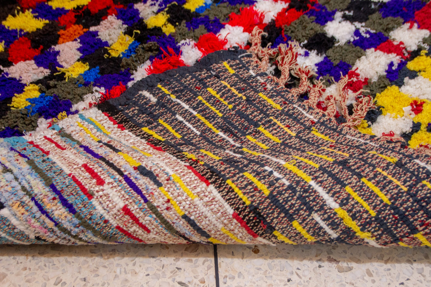 Boucherouite Pixel-Check Mosaic — Multicolor Reclaimed-Textile Rug