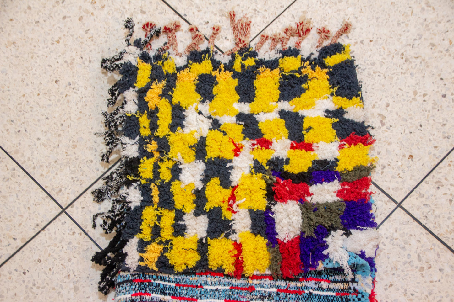 Boucherouite Pixel-Check Mosaic — Multicolor Reclaimed-Textile Rug