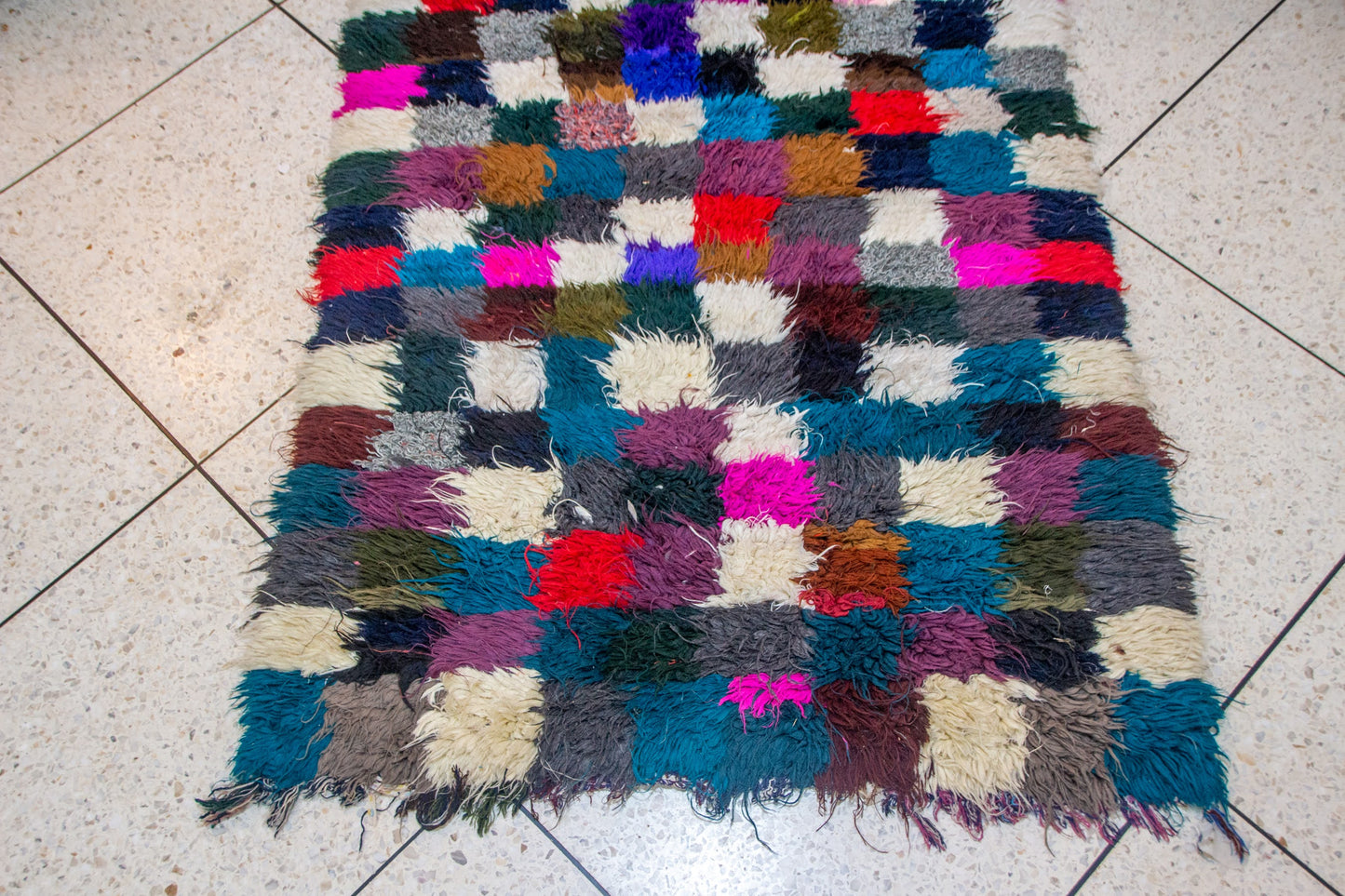 Boucherouite Checker Jewel — Multicolor Reclaimed-Textile Runner