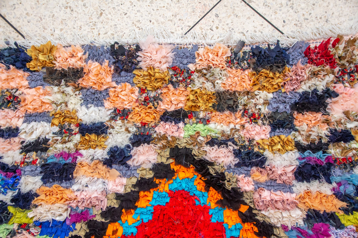 Boucherouite Diamond-Eye Mosaic — Multicolor Reclaimed-Textile Runner