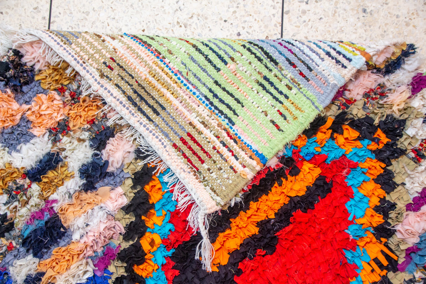 Boucherouite Diamond-Eye Mosaic — Multicolor Reclaimed-Textile Runner
