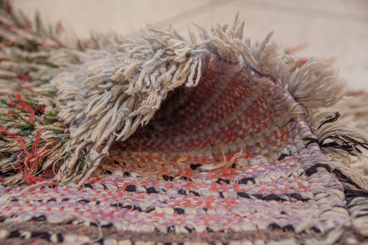 Boucherouite Stone-Field with Azure Diamond Totem — Reclaimed-Textile Runner