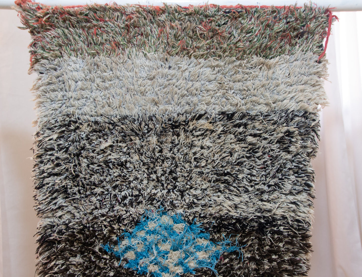 Boucherouite Stone-Field with Azure Diamond Totem — Reclaimed-Textile Runner