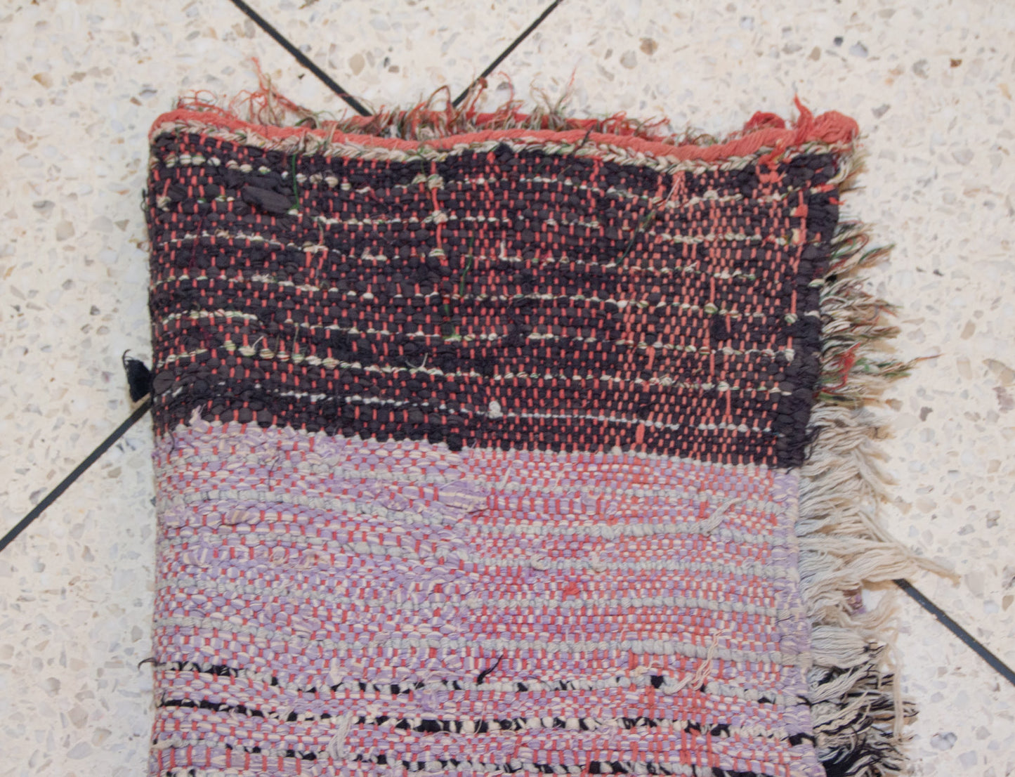 Boucherouite Stone-Field with Azure Diamond Totem — Reclaimed-Textile Runner