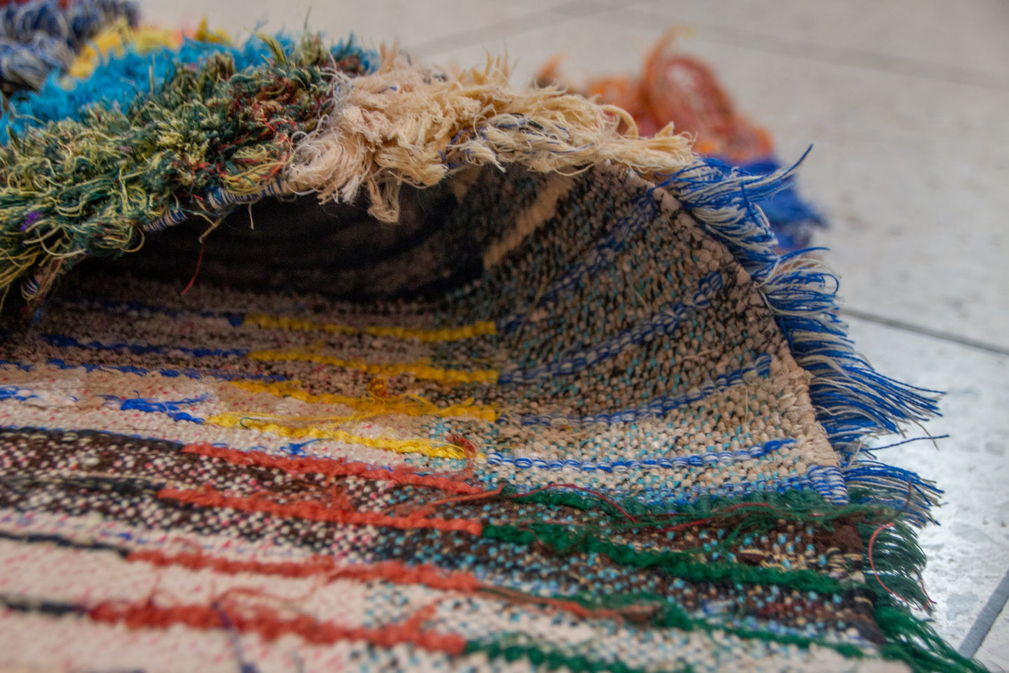Boucherouite Earth-Tone Checker — Reclaimed-Textile Runner