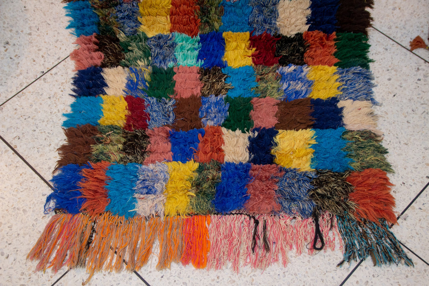 Boucherouite Earth-Tone Checker — Reclaimed-Textile Runner