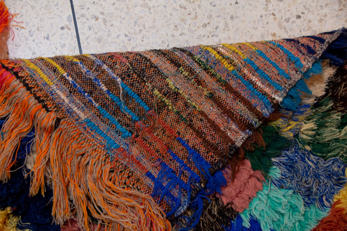 Boucherouite Earth-Tone Checker — Reclaimed-Textile Runner