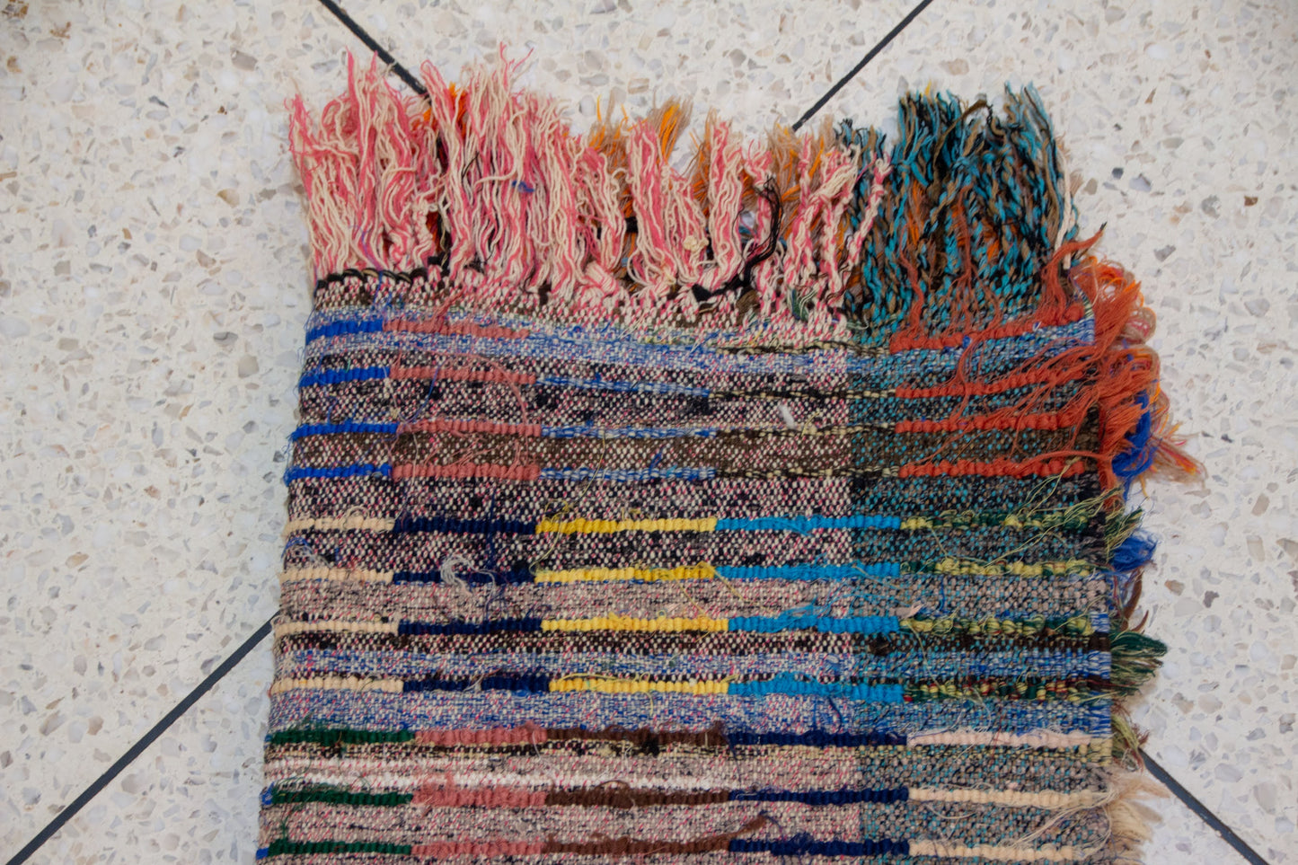Boucherouite Earth-Tone Checker — Reclaimed-Textile Runner