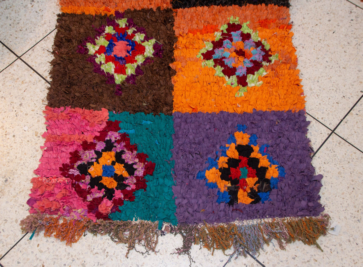 Boucherouite Mosaic Runner — Multicolor Reclaimed-Textile Checker